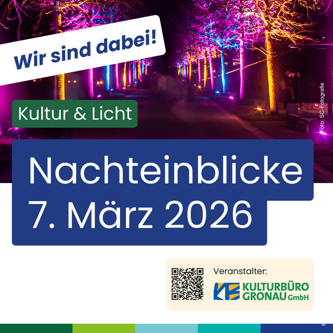 Grafik von der Veranstaltung Nachteinblicke mit dem Text "Wir sind dabei!"